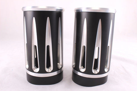 Talon Billets - OP3 BLACK Black Plated Retro Fork Boot Slider Covers for Harley 86-13 FLH/T